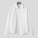 WIAOFELLAS  -  Men Striped Shirt Lapel Long Sleeve Loose Men Clothing Streetwear Korean Style Tops Fashion Leisure Male Shirts S-5XL