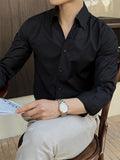WIAOFELLAS  -  Men Clothing Men's Business Formal Dress Shirt Korean Long Sleeved Solid Color Shirt V-neck British Slim Fit Casual Shirt