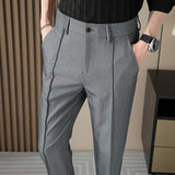 Wiaofellas  -  Men Suit Pants Summer Thin Solid Color Casual Formal Trousers High Quality Elastic Waist Slim Fit Dress Pants Men Clothing