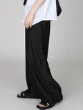 Wiaofellas  -  Korean Style Men Clothing Spring Summer Ice Silk Pleated Wide Leg Pants Elastic Waist Causal Loose Straight Trousers