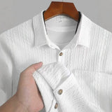 Wiaofellas  -  Men's White Textured Short Sleeve Shirt Summer Breathable Loose Fit Casual Streetwear Top Youth Lightweight Shirts