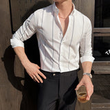WIAOFELLAS  -  High-quality Men's Striped Shirts Business Casual Button Down Long Sleeve Men Dress Shirt Wedding Party Formal Mens Clothing 5XL