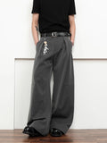 WIAOFELLAS  -  Fashion Summer Men's Solid Color Patchwork Design Casual Pants Trendy Loose High-waisted Wide Leg Trousers Male