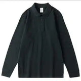 Wiaofellas  -  Solid Color Long-sleeved POLO Shirt Loose Casual Large Size Autumn Lapel Top Men's T-shirt