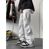 WIAOFELLAS  -  Hong Kong Style Men Cargo Pants Large Pocket Zipper Drawstring Trousers