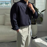 Wiaofellas  -  New Men's Stand Collar Linen Cotton Wrinkle Shirt Lazy Slim Fit Long Sleeve Sun Protection Cardigan Breathable Work Shirt