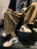 Wiaofellas  -  Loose Straight Leg Casual Pants Men's Autumn Faion Brand INS Trendy Nine Points Loose Wide Leg Pants Harajuku Sle Streetwear
