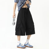 WIAOFELLAS  -  American Style Men's Trousers Solid Color Side Pockets Solid Color Casual Menswear Straight Wide Leg Male Shorts
