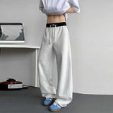 WIAOFELLAS  -  Trendy Men's Drawstring Design Contrast Color Trousers New Fashion Summer Loose High-waisted Wide Leg Pants Male
