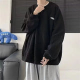 Wiaofellas  -  Autumn Men's Oversized Waffle Crewneck Sweatshirts Appliques Long Sleeve Pullover Hoodies Korean Fashion Y2K Streetwear Sudadera