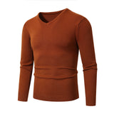 WIAOFELLAS  -  Autumn and Winter Men's Sweater V-neck Slim Solid Color Simple Versatile Long-sleeved Sweater Men's Pull-up Stretch Base Shirt
