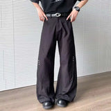 WIAOFELLAS  -  American Style Men's Suit Pants Vertical Rivets Design Solid Color Machete Pants Straight Leg Loose Male Bottom New