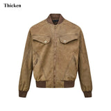 WIAOFELLAS  -  American Trendy Pilot Jacket Mens Autumn Winter Short Retro Button Pocket Bomber Coats Thickening Tooling Outwear High-quality
