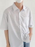 WIAOFELLAS  -  New Men's Casual Business Solid Color Short Sleeve Shirts Classic Pocket Button Up Cargo Shirt Y2K Streetwear Basic Blouse