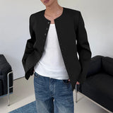 WIAOFELLAS  -  Men Blazer Solid Color O-neck Long Sleeve Button Casual Male Suit Streetwear 2026 Spring Fashion Leisure Thin Coats Men