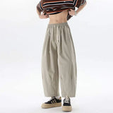 WIAOFELLAS  -  Simple Men's Casual Pants Drawstring Design Solid Color Bottom Elastic Waist Straight Wide Leg Loose Male Trousers