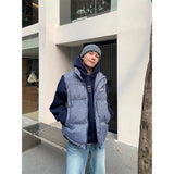 WIAOFELLAS  -  American retro blue plaid loose cotton vest men and women's trendy autumn and winter cotton jacket layered cotton jacket