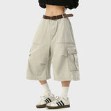 WIAOFELLAS  -  Summer Men's Shorts Casual Solid Color Side Big Pockets Pleated Design  Loose Straight Wide Leg Male Jeans Simple