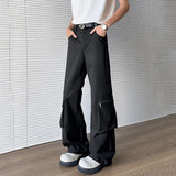 WIAOFELLAS  -  Simple Men's Casual Trousers Solid Color Multi Pockets Zipper Splicing Straight New Wide Leg Male Pants Summer 24K3872