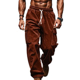 WIAOFELLAS  -  Men's Pants Corduroy Autumn Casual Breathable Wide-leg Multi-pocket Straight Trousers Loose Bottoms PLus Size XXXL