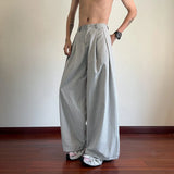 WIAOFELLAS  -  Plaid Design Men's Casual Pants Korean Style Pleated Quick-dry Bottom Drawstring Straight Wide Leg Male Trousers