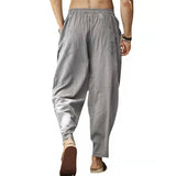 WIAOFELLAS  -  Spring Summer Casual Mens Loose Solid Pants Harajuku Pencil Cotton Linen Pants For Mens Mid Waist Splicing Drawstring Trousers