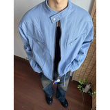 WIAOFELLAS  -  Punk Spliced Jacket High-end Blue Short Work Cargo Coat Men's Handsome Trendy Solid Color Zipper Jacket All-match Top