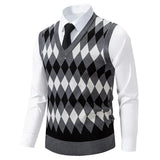Wiaofellas  -  Men's Knitted Warm Sweater in Autumn and Winter V-neck Vest Diamond Grid Twisted Flower Casual Fashion Versatile Top