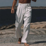 Wiaofellas  -  Leisure Mens Loose Cotton Linen Pants Spring Autumn Casual Solid Color Trousers Men Fashionable Pleated Straight Pants Male