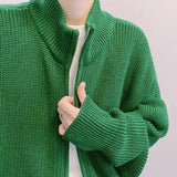WIAOFELLAS  -   Zipper knitted sweater men autumn and winter national trend high street loose fashionable zipper stand collar sweater jacket men