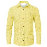 WIAOFELLAS  -  Casual Shirt Plaid Print Top Basic Men'S Long Sleeve Single Breasted Casual Versatile Lapel Basic Suitable For Work Daily Wear