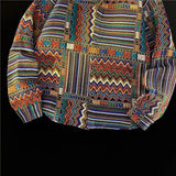 WIAOFELLAS  -  Retro Shirt Cuban Vintage Shirt Men's Loose Autumn Winter Woolen Coat Long-sleeved Shirt Couple Geometric Pattern Button Blouse