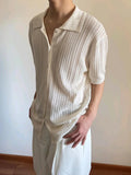 Wiaofellas  -  Casual Breathable Hollow Out Knit Shirts Men Vintage Solid Color Buttoned Lapel Knitted Cardigan Mens Tops Summer Fashion Shirt