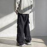 Wiaofellas  -  Y2K Patchwork Pockets Straight Pants Mens Streetwear Spring Summer Fashion Solid Color Cargo Pants For Men Vintage Loose Pants