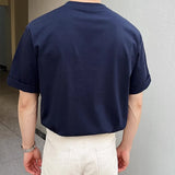 Wiaofellas  -  Trendy Pockets Pure Color Cotton T Shirt Men Short Sleeve O Neck Casual Tees For Male Summer Fashion Simple Loose Mens T-shirts