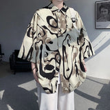 WIAOFELLAS  -  Mens Short Sleeve Shirts Contrast Y2K Harajuku Trendy Personality Print Short Sleeve Loose Handsome Youthful Chic Tops Summer