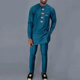 Wiaofellas 2024 New Elegant Men's Suit Round Neck Solid Color Shirt and Pants Sets 2 Piece Kaftan African Party Wedding Festival Men's Suit