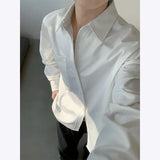 WIAOFELLAS  -  White Long Sleeved Shirt Men Fashion Society Mens Formal Dress Shirt Korean Loose Casual Shirt Mens Oversized Black Shirts