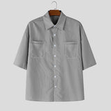 Wiaofellas  -  Men Striped Shirt Lapel Short Sleeve Button Casual Men Clothes Streetwear Summer Loose Fashion Tops For Man Shirts