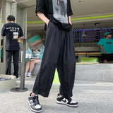 Wiaofellas  -  Loose Straight Leg Casual Pants Men's Autumn Faion Brand INS Trendy Nine Points Loose Wide Leg Pants Harajuku Sle Streetwear