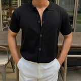 WIAOFELLAS  -  Summer New Men's Solid Color Short-Sleeved Shirt American Retro Fashion Trend Simple Loose Breathable Vacation Men's Tops