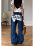 WIAOFELLAS  -  Retro Letter Straight Leg Jeans Fashionable Harajuku Ins Artistic and Popular Trend Baggy Jeans Y2k Coquette Denim Woman Pants