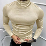 WIAOFELLAS  -  2024 Spring Fall Casual Solid Color Basic T-shirt Men Clothing T Shirt Luxury Men's T Shirts Turtleneck Long Sleeve Slim Tops