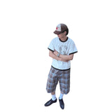 Wiaofellas  -  Retro American Plaid Casual Pants Loose Straight Leg Wide Leg Seven-Foot Slimming Shorts for Men And Women