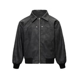 WIAOFELLAS  -  Mens PU Leather Jacket Japanese Harajuku Fashionable Retro Casual Zipper Loose Coats Lapel Patchwork Tooling Outwear Spring