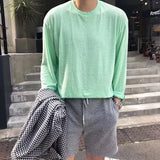 WIAOFELLAS  -  Fashionable Simple Long Sleeved T-shirt Solid Color Loose Sunscreen Tops Korean Slightly Transparent Thin Men's Bottom Tshirts