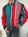 Wiaofellas  -  Men's Retro Western Striped Shirt Casual Short Sleeve Button-Up Cowboy Style Shirt