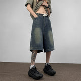 Wiaofellas  -   Summer Men Fashion Loose Wide Leg Short Jeans Male Streetwear Baggy Denim Shorts Mens Casual Straight Capris Pants G233