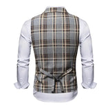 Wiaofellas  -  Autumn/Winter New Youth Fashion Sweetheart Collar Plaid Single Breasted Men's Casual Vest