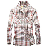 Wiaofellas  -  Plaid Shirt Men Army  Long Sleeve Camisa Masculina Plus Size 4XL 100% Cotton Casual Mens Shirts Chemise homme